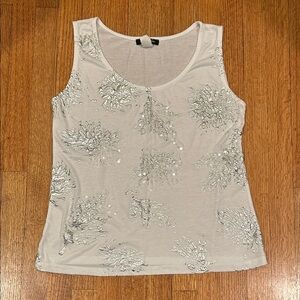 Elegant Silver Embellished Tank Top Size Large